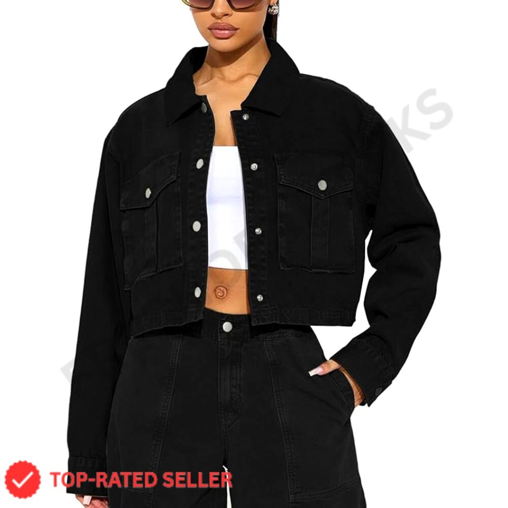 Cropped Utility Shacket Oversized Trench Casual Jacket Women's Spring Fall